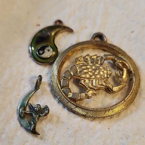 Gold Scorpion Pendant with Green and Silver Charms